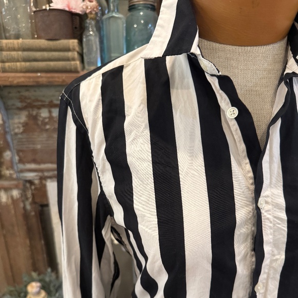 H&M WIDE Black & Cream STRIPED COTTON Button Down TAILORED Shirt HOLIDAY Party - Picture 5 of 6